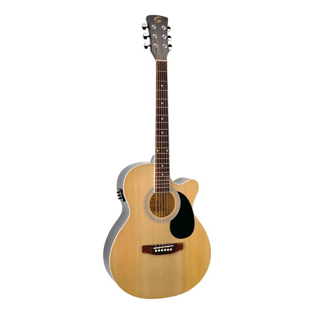 Mini jumbo cutaway acoustic guitar with spruce top and preamp