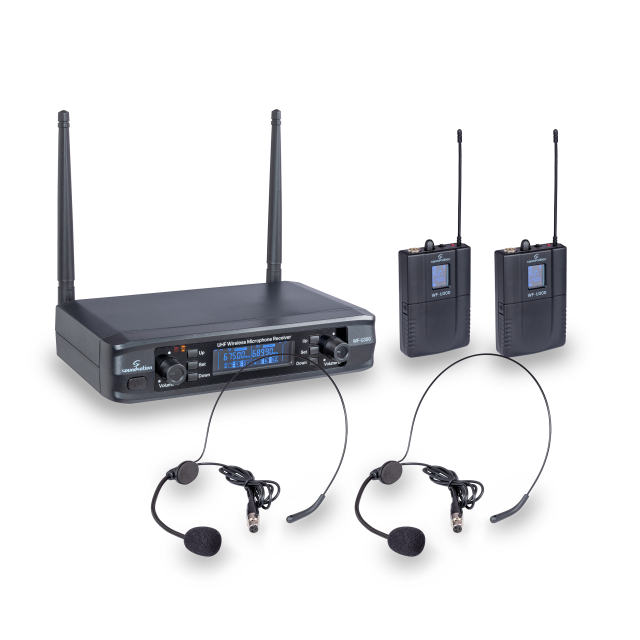 Sistema wireless compatto UHF doppio a 300 canali con 2 bodyback A1 (520-550 MHz)