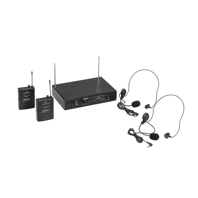 Dual VHF Plug and Play Wireless Microphone with 2 Bodypack and Headset MIcs (213.0 MHz - 215.5 MHz)