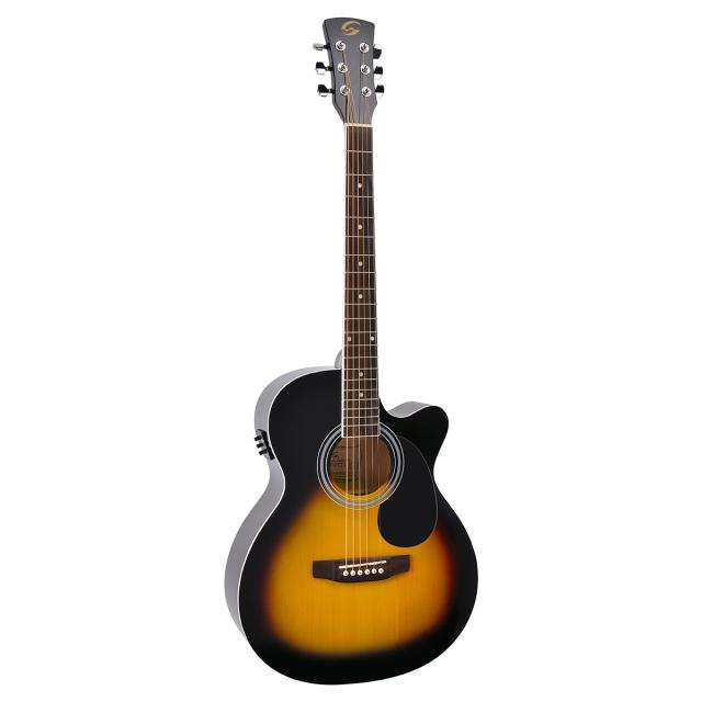 Mini jumbo cutaway acoustic guitar with spruce top and preamp