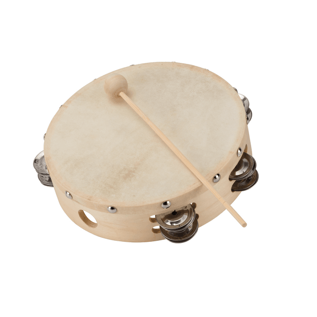 12" maple tambourine with natural skin head and jingles