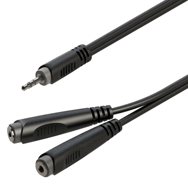 Cavo adattatore a Y 3.5mm Jack maschio STEREO - 2x6.3mm Jack femmina STEREO / 0.2mt