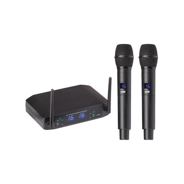 Sistema a Radiomicrofono Doppio UHF con 16+16 Canali e due microfoni palmari