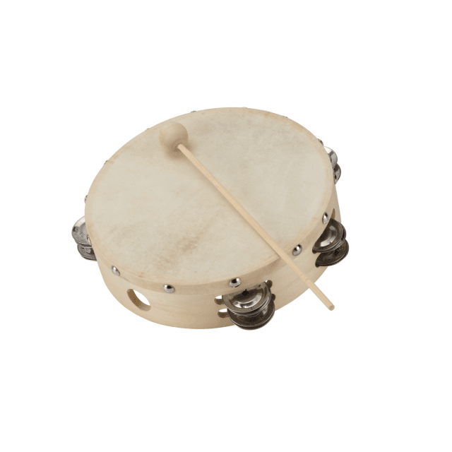 10" maple tambourine with natural skin head and jingles