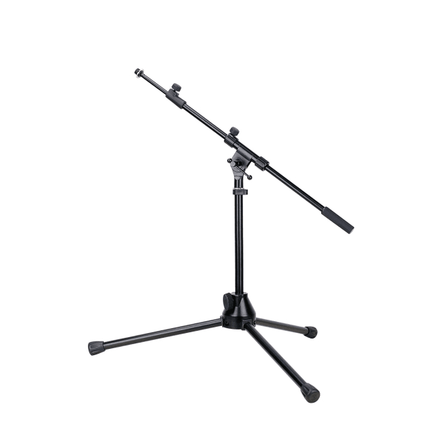 Low height microphone boom stand with tripod base