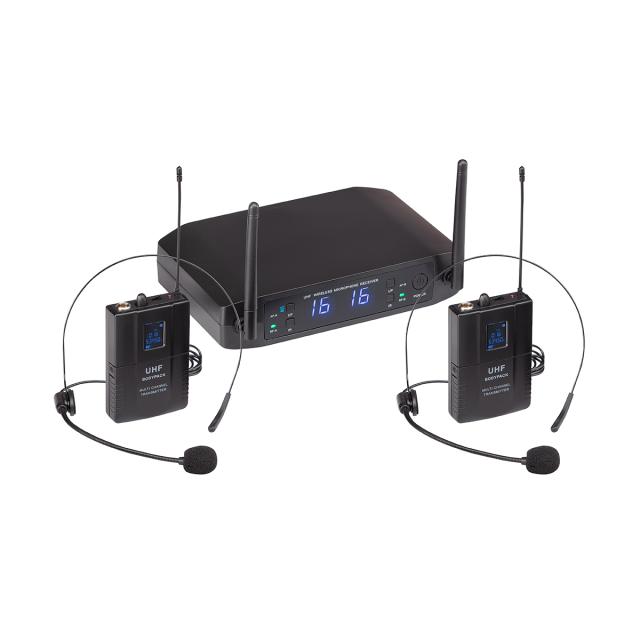 Sistema a Radiomicrofono Doppio UHF da 16+16 Canali con due microfoni ad archetto e due trasmettitori tascabili