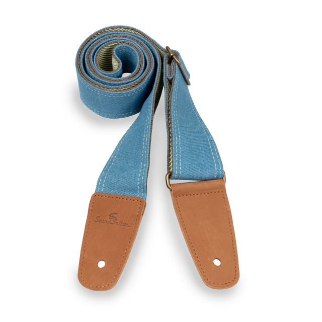 Denim strap for guitar/bass with real leather ends