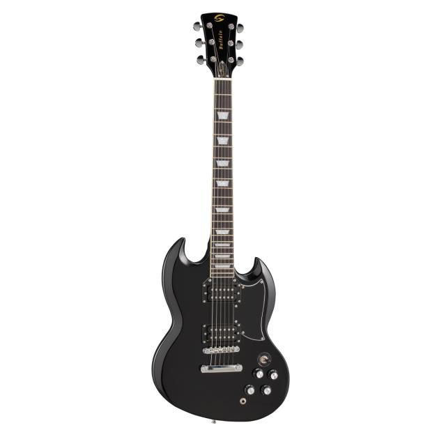 Double cutaway electric guitar with 2 humbuckers and set-in neck