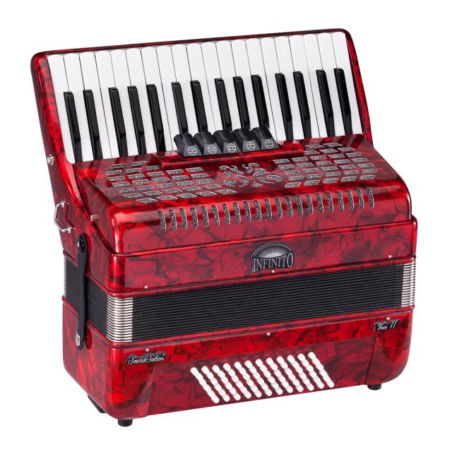 72 bass key accordion red perloid