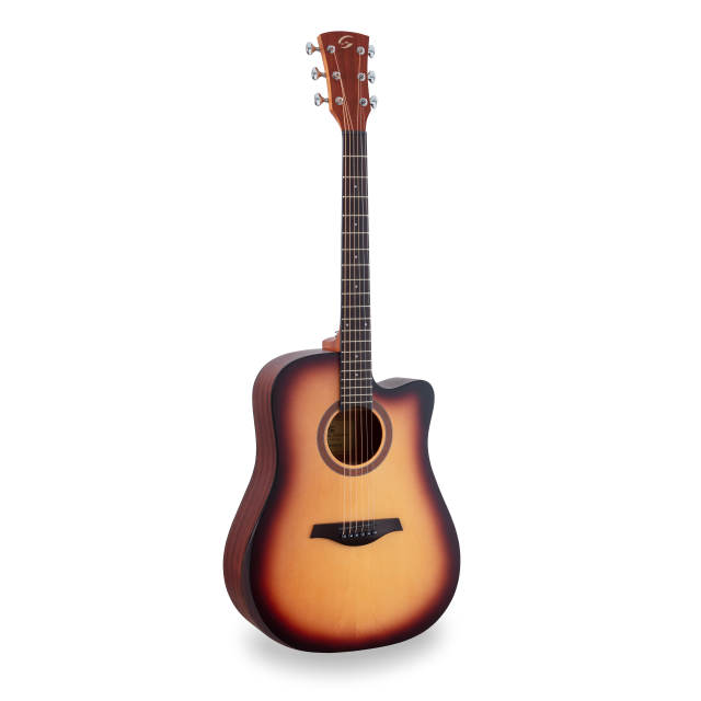 Dreadnought cutaway acoustic guitar with armrest and preamp