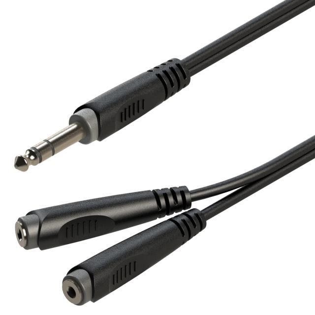 Y-adapter cable 6.3mm Jack male STEREO - 2x6.3mm Jack female STEREO / 0.2mt
