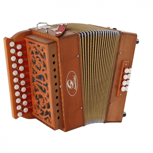 F/Bb wooden diatonic accordion with treble register