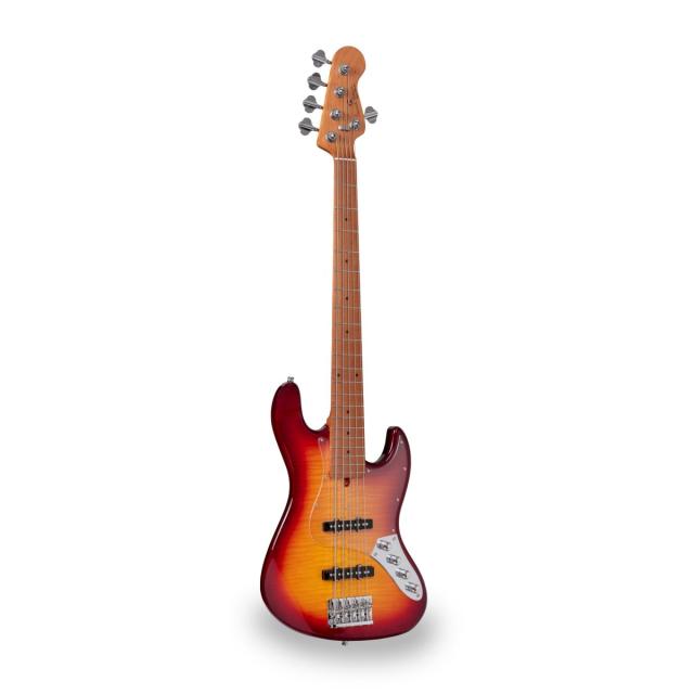 Electric bass with flamed top, roasted maple freboard and neck (5 strings)