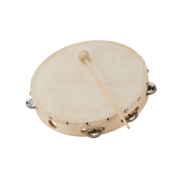 10" maple tambourine with natural skin head and jingles