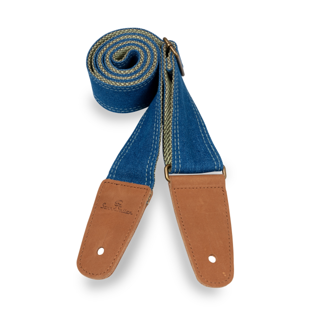 Denim strap for guitar/bass with real leather ends