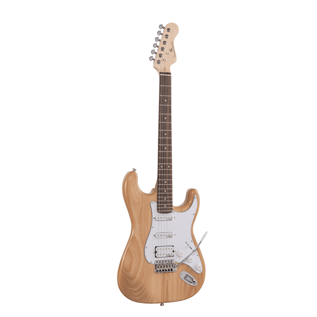Chitarra elettrica double cutaway con 2 single coil + humbucker splittabile e meccaniche autobloccanti (equipaggiata Wilkinson, tastiera eco-rosewood)