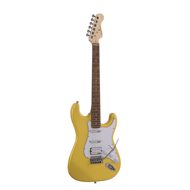 Chitarra elettrica double cutaway con 2 single coil + humbucker splittabile e meccaniche autobloccanti (equipaggiata Wilkinson, tastiera eco-rosewood)