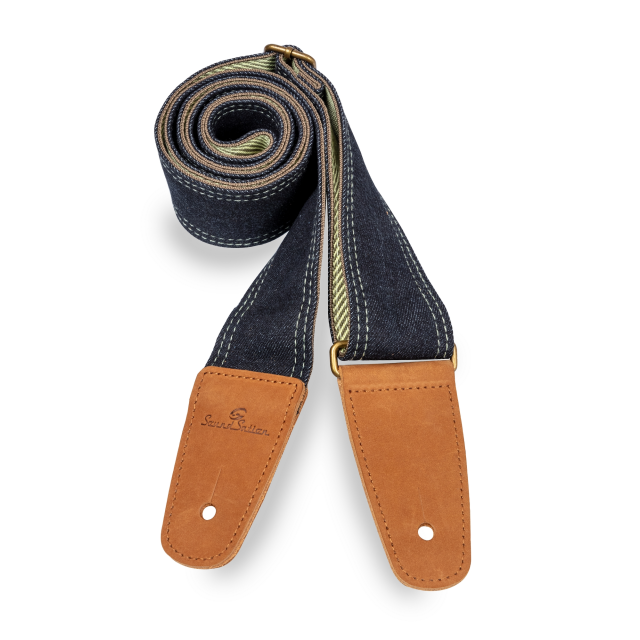 Denim strap for guitar/bass with real leather ends