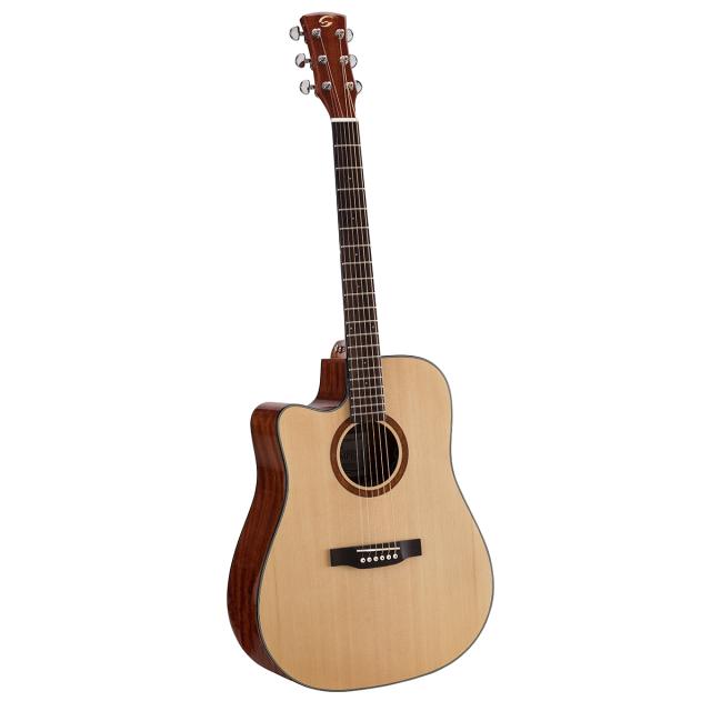 Chitarra acustica mancina dreadnought cutaway elettrificata con finitura lucida