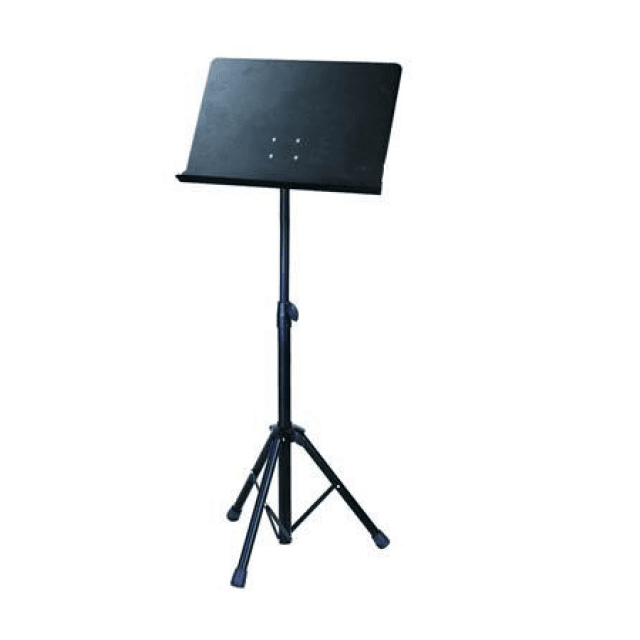 Orchestra music stand with "bayonet style" removable metal plate and nylon bag