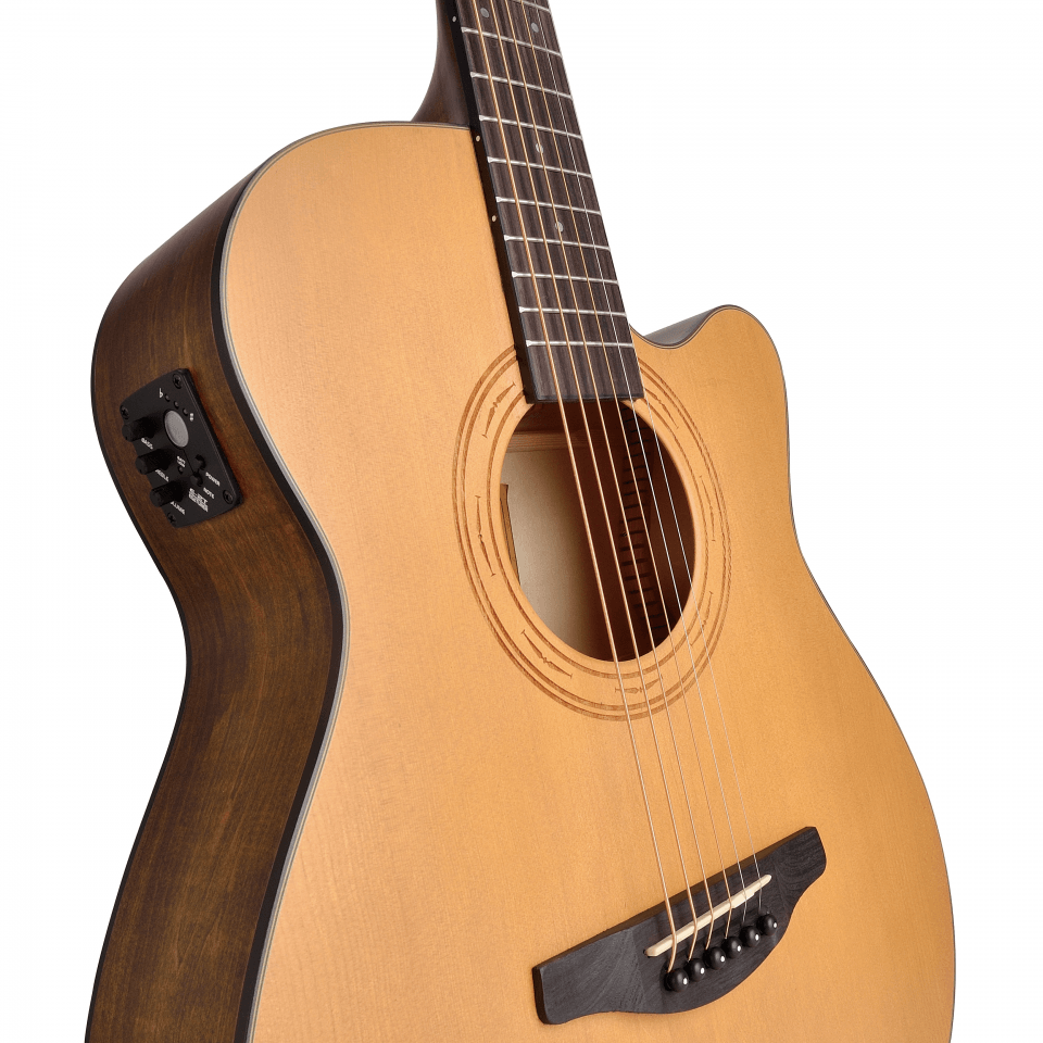 Orchestra cutaway acoustic guitar featuring solid spruce top engraved rosette and preamp EN40CE NTS Soundsation