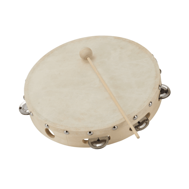 12" maple tambourine with natural skin head and jingles