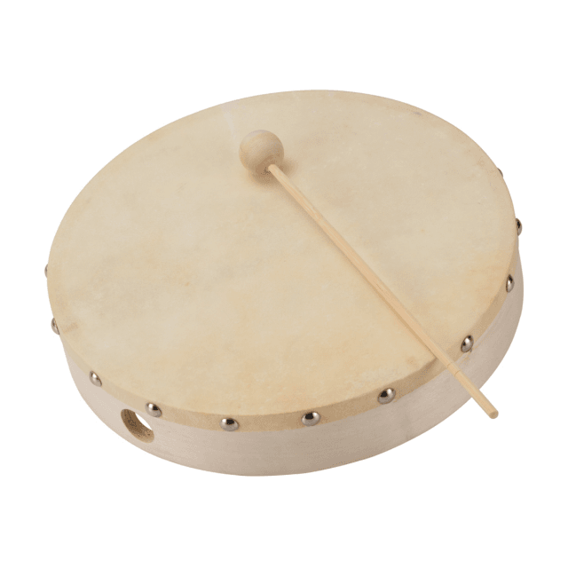 12" maple tambourine with beater and natural skin head