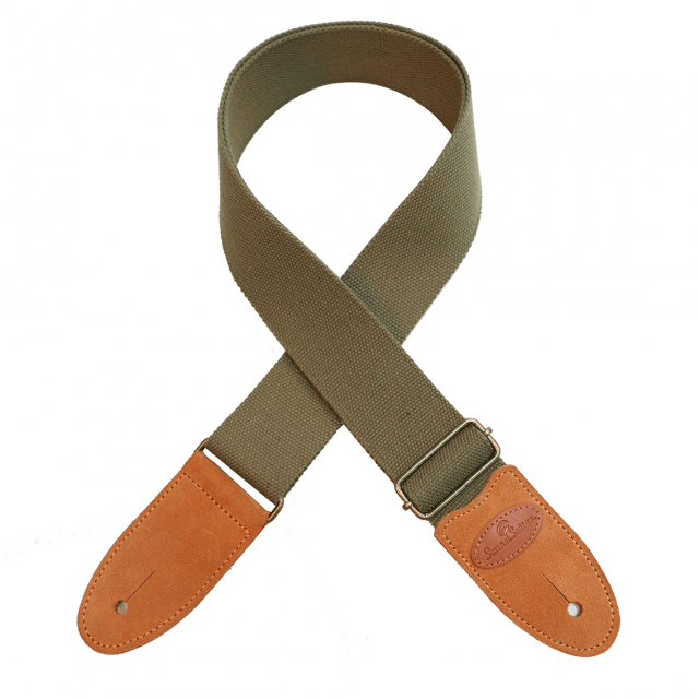 Tracolla per chitarra/basso in cotone con terminali in vera pelle scamosciata