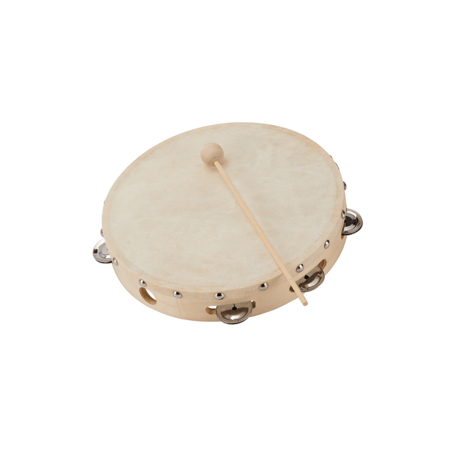 6" maple tambourine with natural skin head and jingles