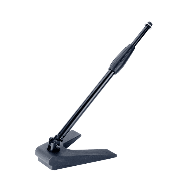 Desktop microphone stand with cast iron base and telescopic boom