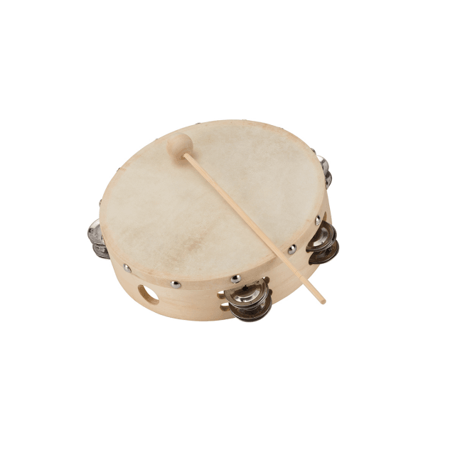 8" maple tambourine with natural skin head and jingles