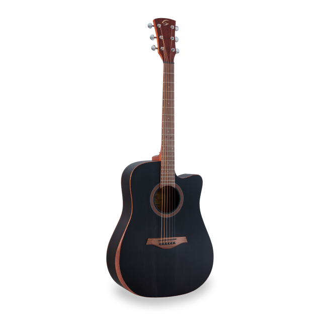 Dreadnought cutaway acoustic guitar with mahogany armrest and preamp