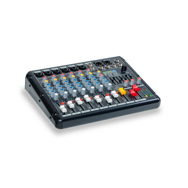 8-Channel Mixing Console with 6 Mono and 1 Stereo Channels, 24-bit 99 Effect, USB/BT, PC Interface