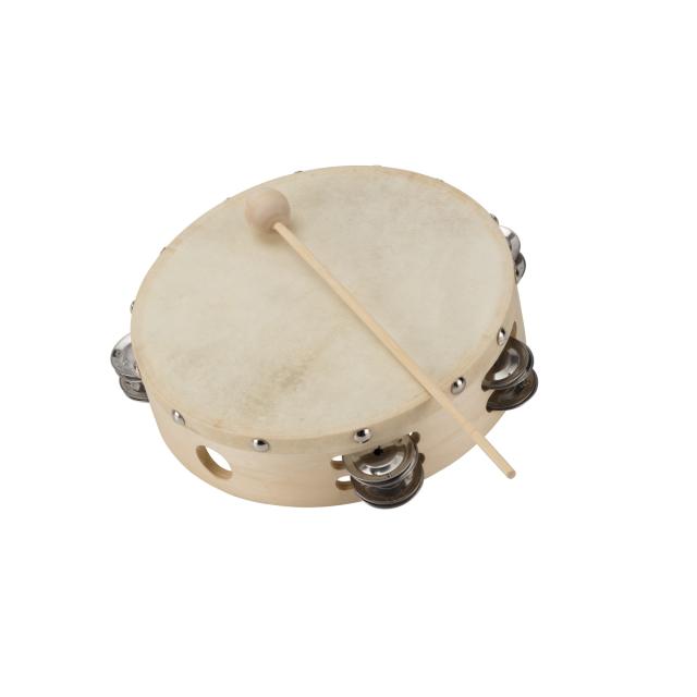 10" maple tambourine with natural skin head and jingles