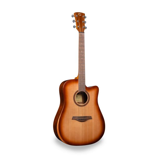 Dreadnought cutaway acoustic guitar with mahogany armrest and preamp (Glossy version)
