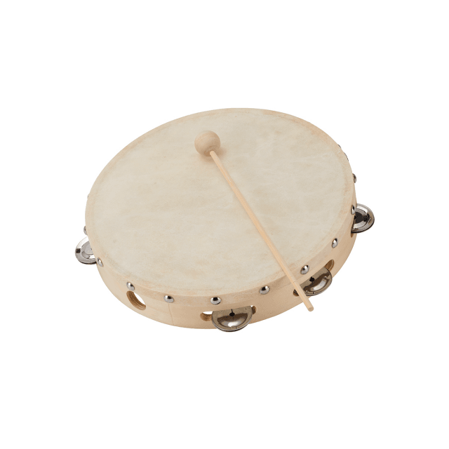 8" maple tambourine with natural skin head and jingles