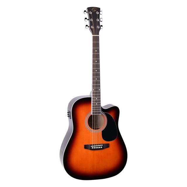Dreadnought cutaway acoustic guitar with spruce top and preamp