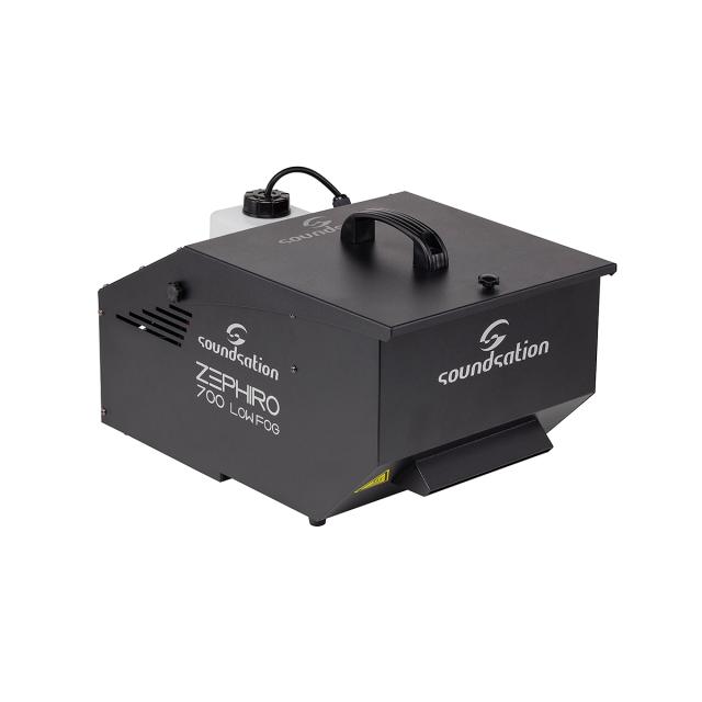 Macchina compatta per effetto fumo basso con comando a filo e radiocomando.