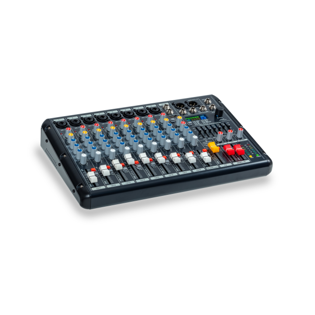 10-Channel Mixing Console with 8 Mono and 1 Stereo Channels, 24-bit 99 Effect, USB/BT, PC Interface