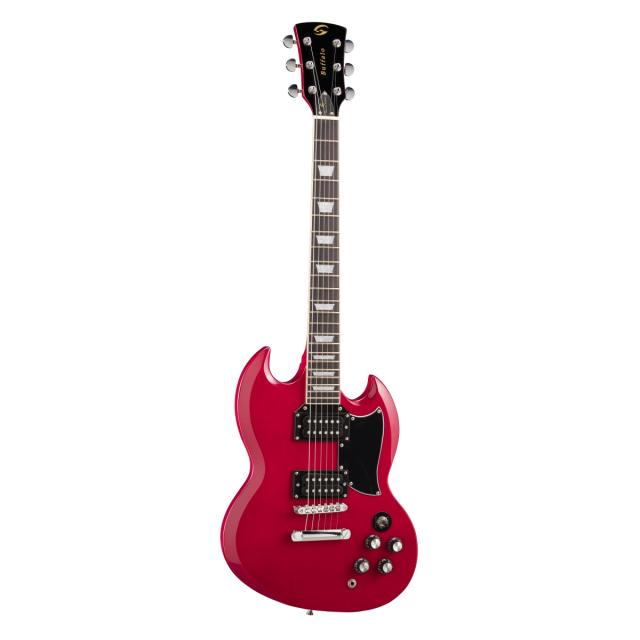 Double cutaway electric guitar with 2 humbuckers and set-in neck