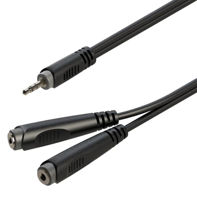 Y-adapter cable 3.5mm Jack male STEREO - 2x6.3mm Jack female STEREO / 0.2mt