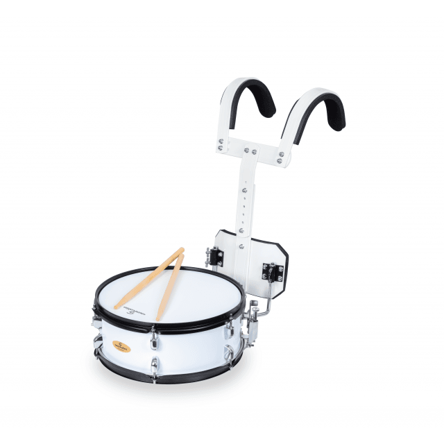 Marching snare drum with carrier in white color