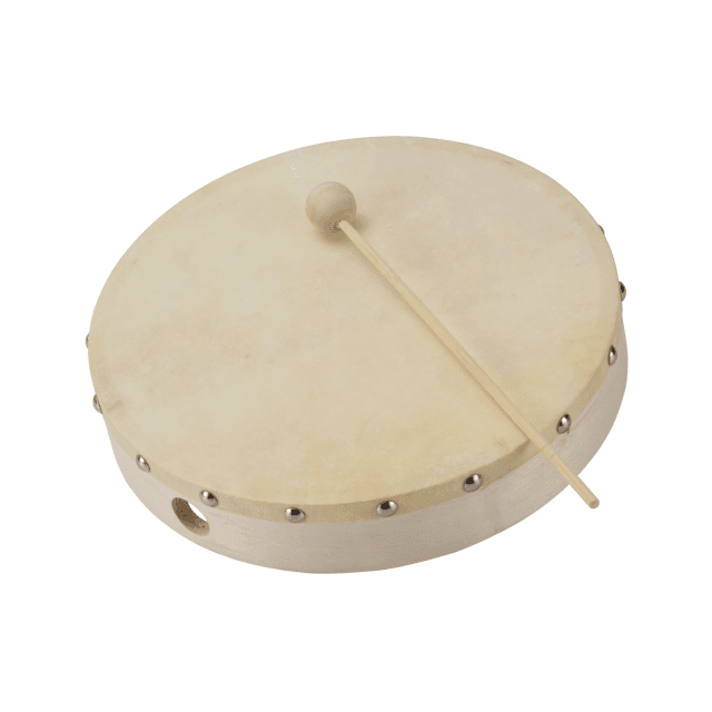 10" maple tambourine with beater and natural skin head