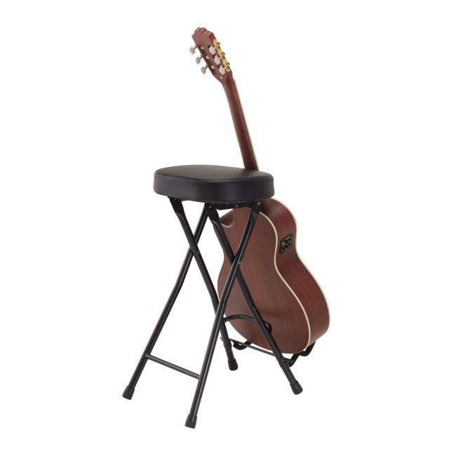 Sgabello per chitarrista con reggi chitarra incorporato
