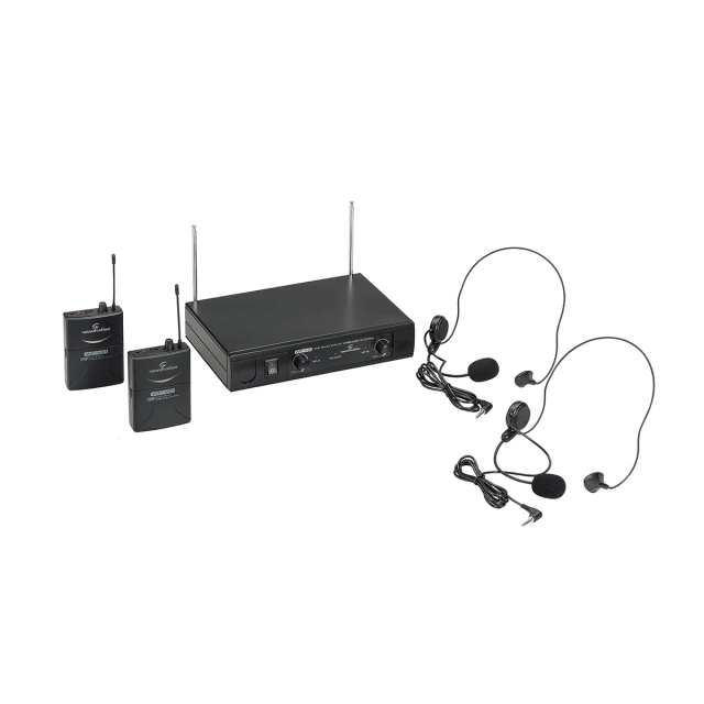 Dual VHF Plug and Play Wireless Microphone with 2 Bodypack and Headset MIcs (205.75 MHz - 209.8 MHz)