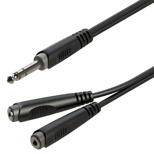 Cavo adattatore a Y 6.3mm Jack maschio STEREO - 2x6.3mm Jack femmina STEREO / 0.2mt